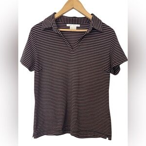 Nike Golf Women's Size Large Dri-Fit Polo Shirt Pink Black Striped Short Sleeve